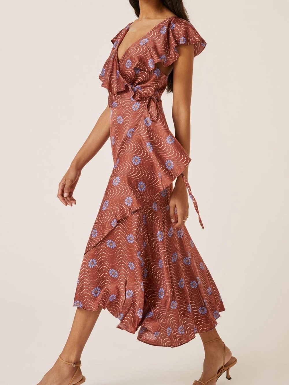 Anthropologie Floral Ruffle Wrap Midi Dress - Picture 3 of 5